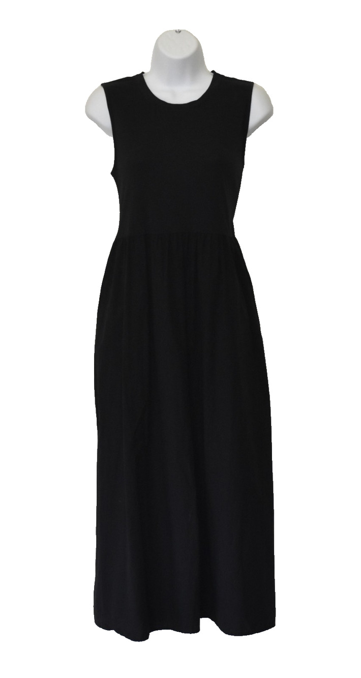 A7 Auth EILEEN FISHER Black Organic Cotton Sleeveless Round Neck Dress Size XS